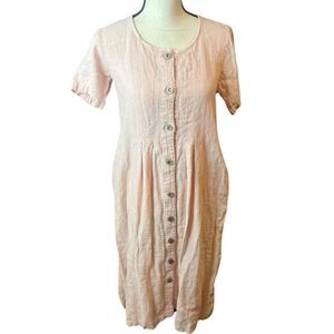 Vtg 80s NU Construction 100% Linen Pale Pink Midi/Maxi Dress Sz XS/S